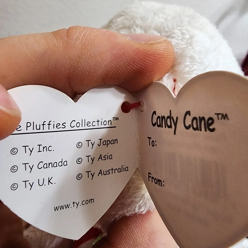 Ty Pluffies Bear 8in White Christmas Candy Cane Polar‎ bear 2005